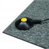 a grounding cord on an anti static mat is shown. The cord is black with a yellow circle in the centre of the attachment.