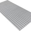 A grey, slatted mat designed for traction and drainage, now updated with a clean, hole-free surface. Its streamlined design provides a safer and more polished look.